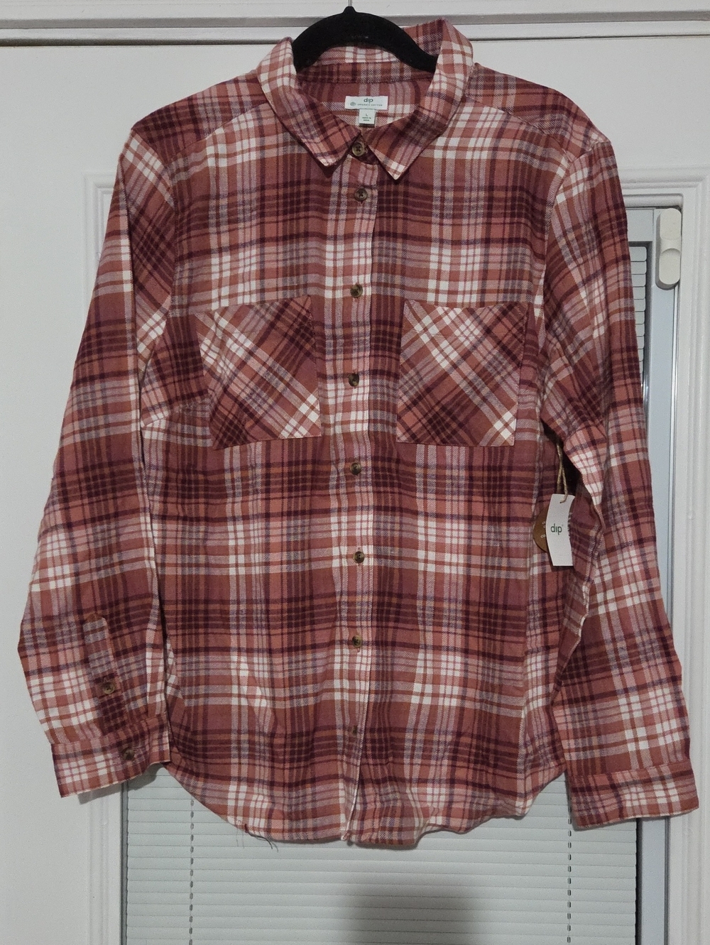 dip Women's Plaid Button-Down Shirt in Rust and Cream
